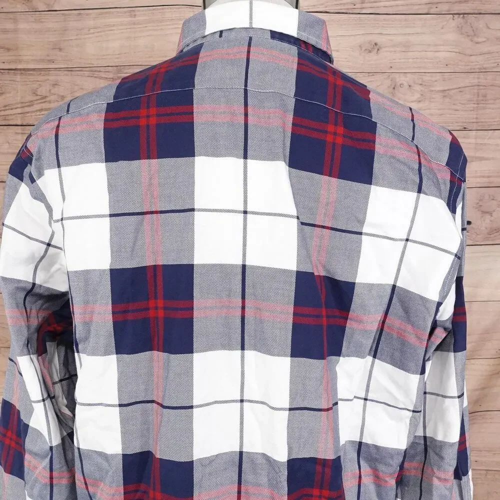 Banana Republic Shirt Mens XL Blue Gray Red Plaid Non-Iron‎ Tailored Slim Fit